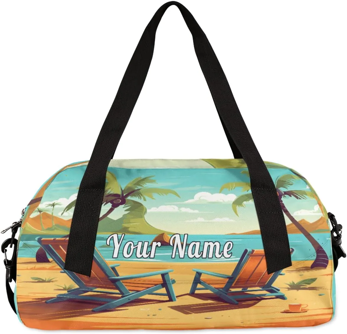 Personalized Kids Duffel Bag Tropical Sea Beach,Custom Sport Gym Bag for Boys Girls,WWeekender Overnight Bags Travel Duffel Bag,Customized Kids Gift