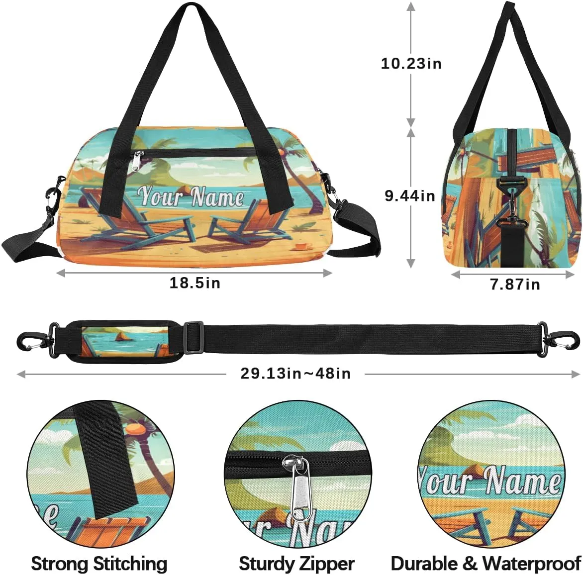 Personalized Kids Duffel Bag Tropical Sea Beach,Custom Sport Gym Bag for Boys Girls,WWeekender Overnight Bags Travel Duffel Bag,Customized Kids Gift