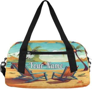 Personalized Kids Duffel Bag Tropical Sea Beach,Custom Sport Gym Bag for Boys Girls,WWeekender Overnight Bags Travel Duffel Bag,Customized Kids Gift