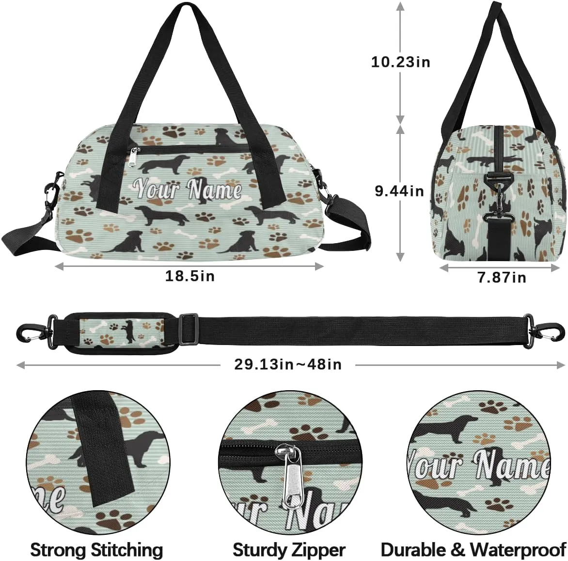 Personalized Kids Duffel Bag Vintage Animal Dog Paw Print,Custom Sport Gym Bag for Boys Girls,WWeekender Overnight Bags Travel Duffel Bag,Customized Kids Gift