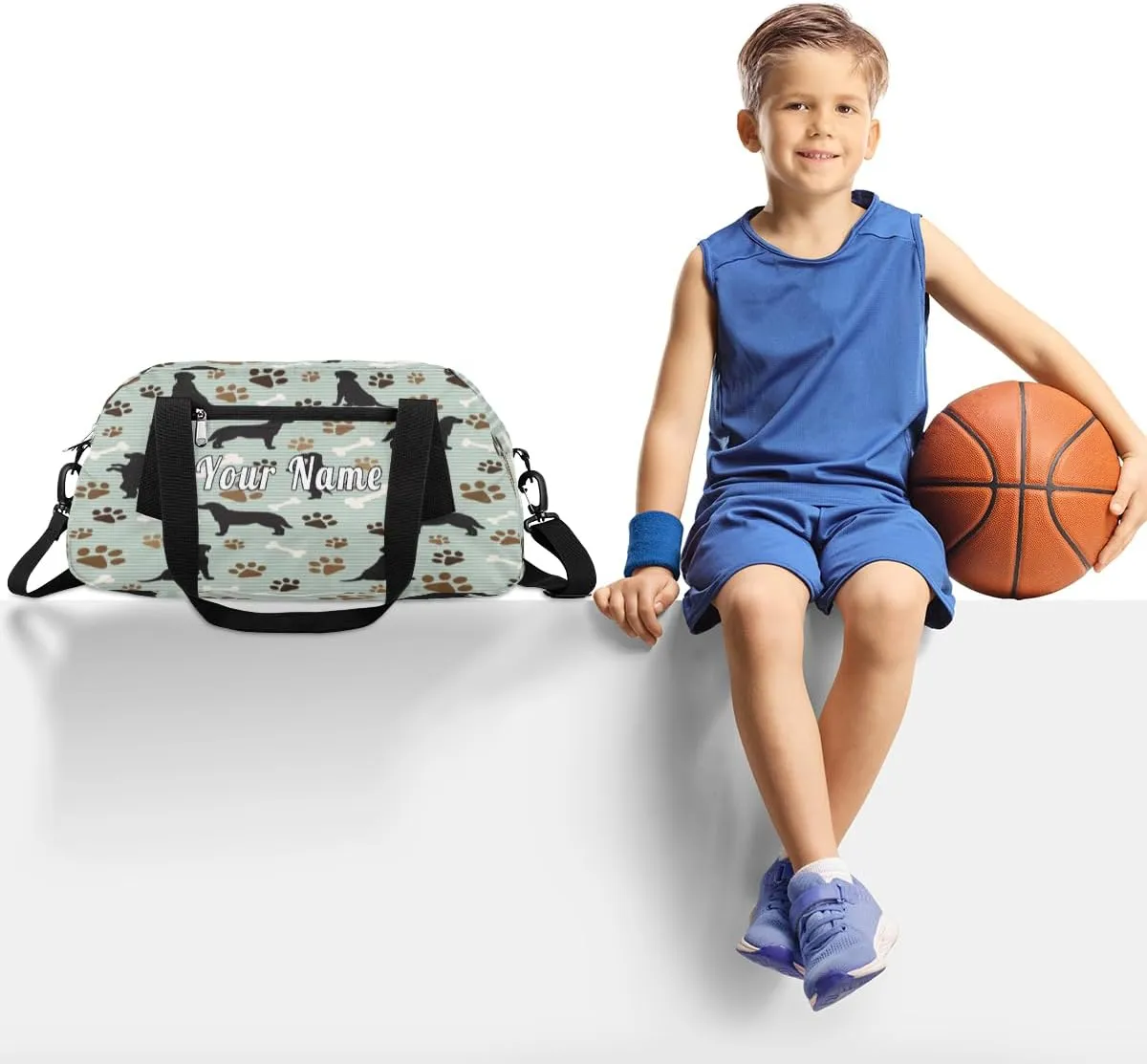 Personalized Kids Duffel Bag Vintage Animal Dog Paw Print,Custom Sport Gym Bag for Boys Girls,WWeekender Overnight Bags Travel Duffel Bag,Customized Kids Gift
