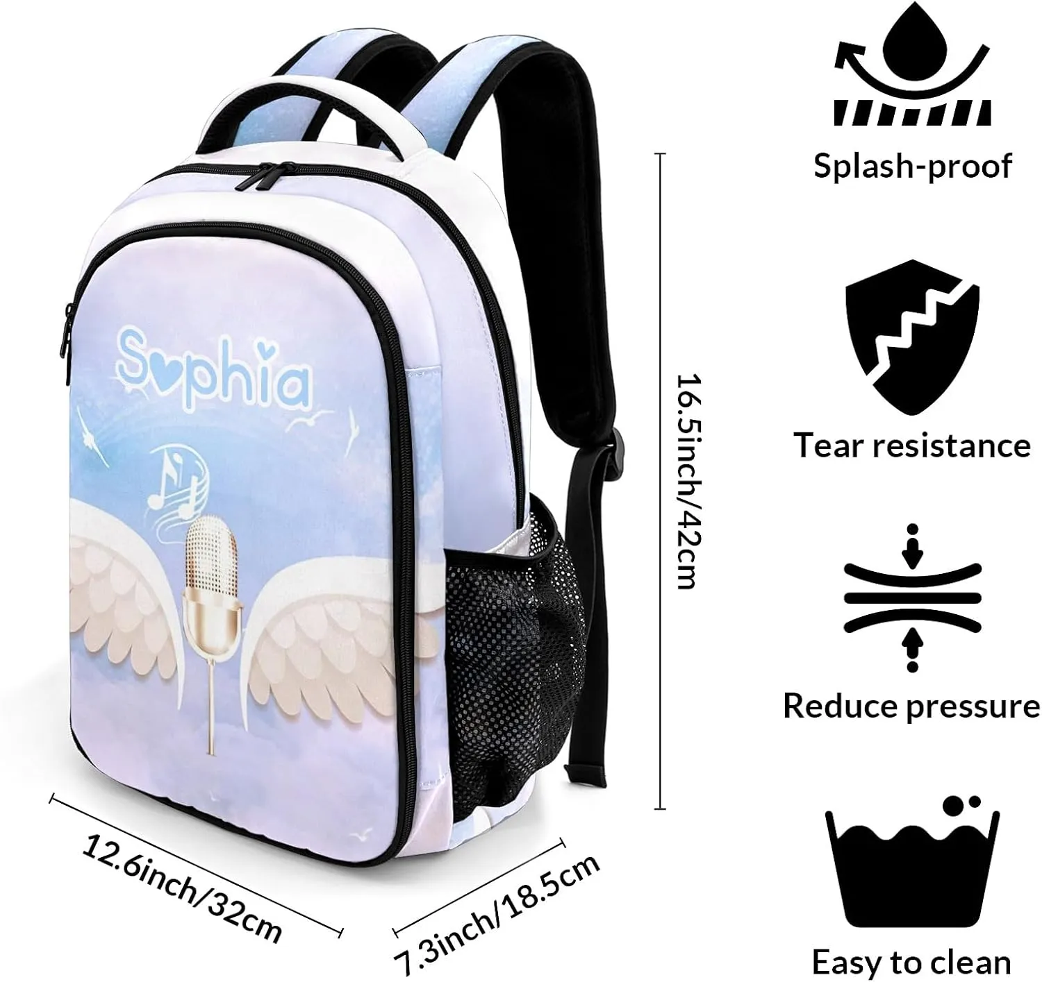 Personalized Music Hall Wings Backpack Multifunctional Waterproof Laptop Bag for Travel Gift