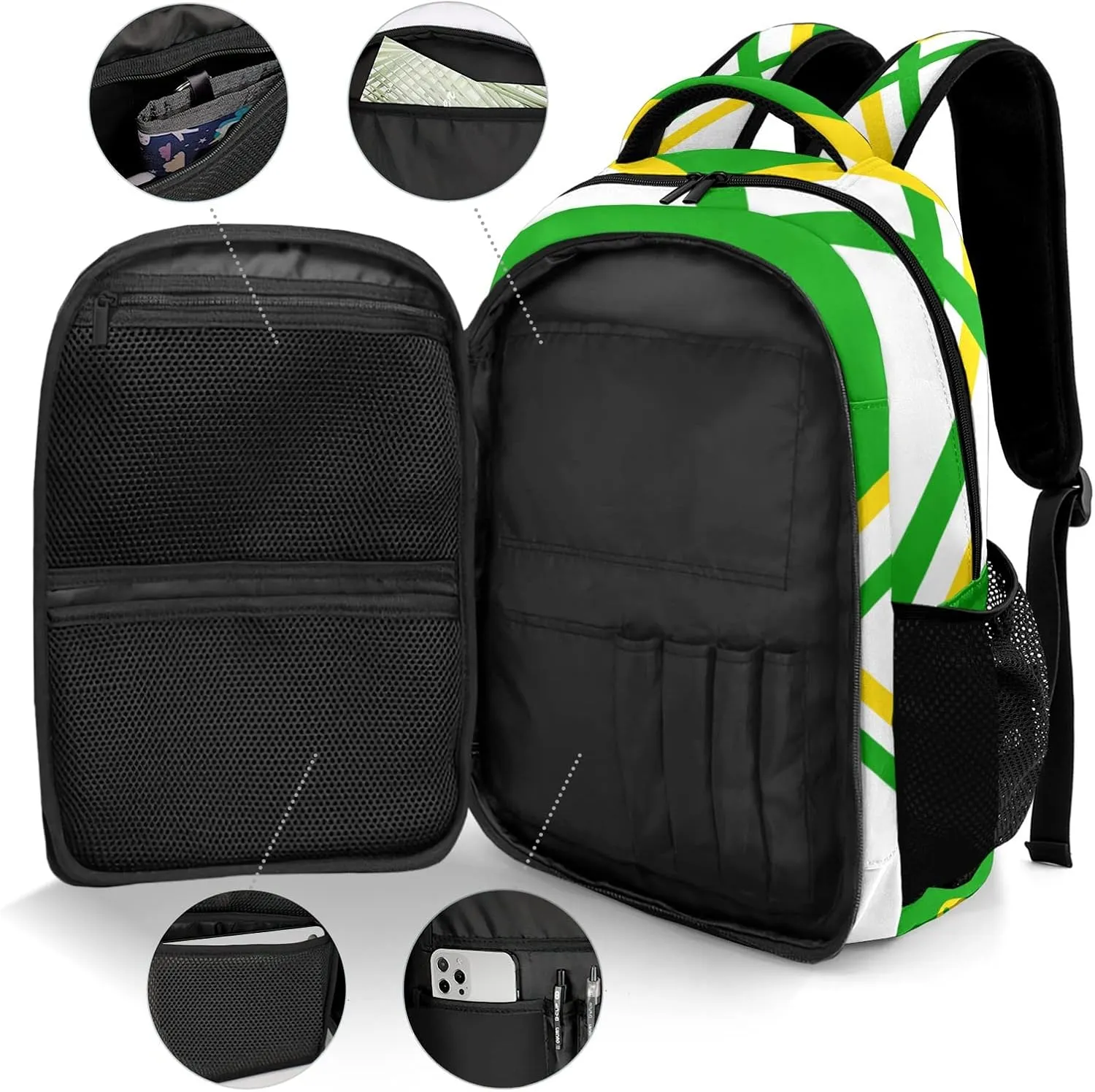 Personalized Name Cheerleaders Backpack Multifunctional Waterproof Laptop Bag for Travel Gift Cheer Green Gold Pom