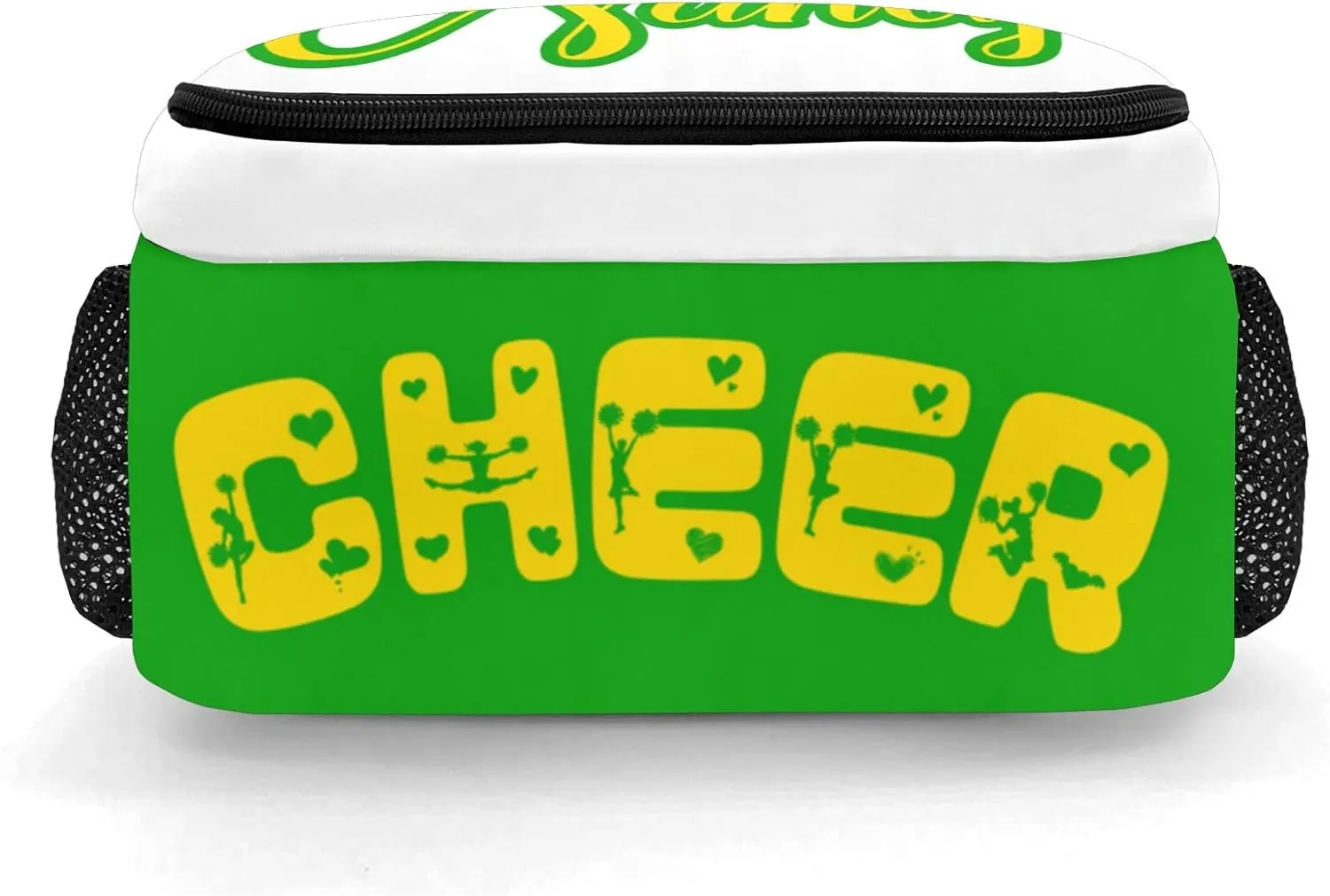 Personalized Name Cheerleaders Backpack Multifunctional Waterproof Laptop Bag for Travel Gift Cheer Green Gold Pom