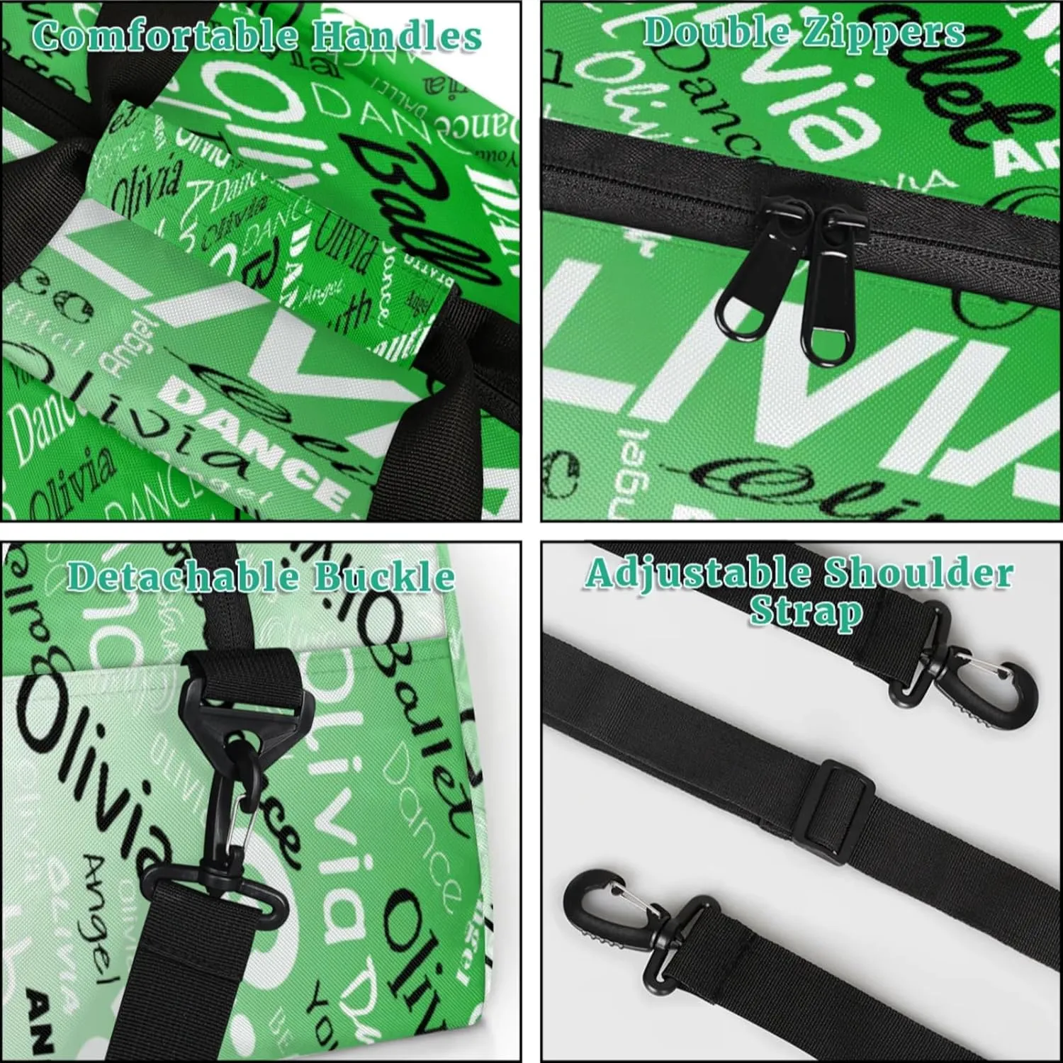 Personalized Name Gym Duffel Overnight Bag, Custom Ballet Dance Bag Weekender Duffel Bags for Travel, Grass Green Gradient