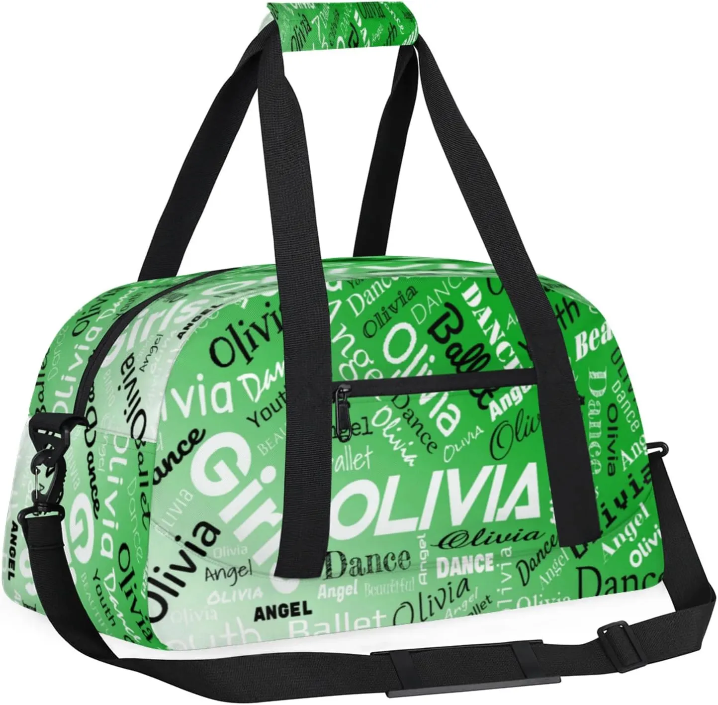 Personalized Name Gym Duffel Overnight Bag, Custom Ballet Dance Bag Weekender Duffel Bags for Travel, Grass Green Gradient