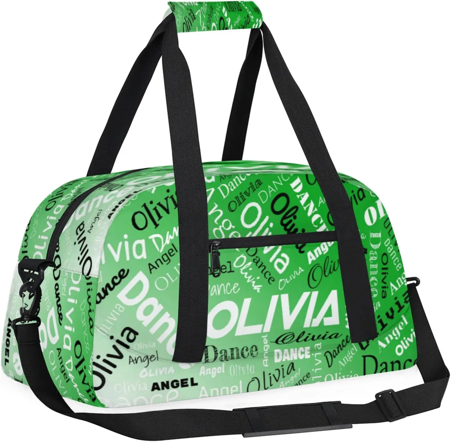 Personalized Name Sports Gym Duffel Bag, Custom Dance Bag Overnight Weekender Duffel Bags for Travel, Grass Green Gradient