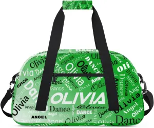 Personalized Name Sports Gym Duffel Bag, Custom Dance Bag Overnight Weekender Duffel Bags for Travel, Grass Green Gradient
