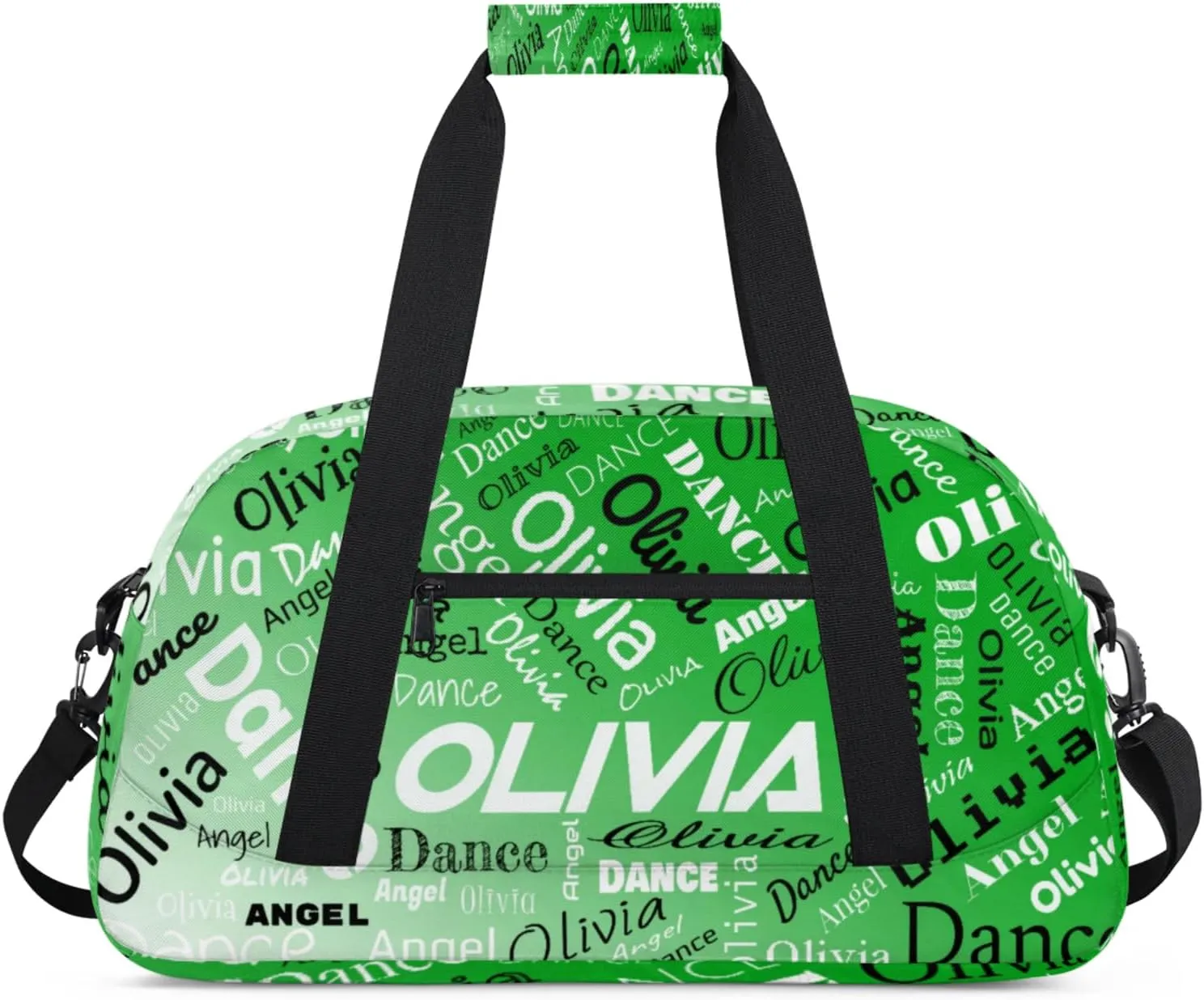 Personalized Name Sports Gym Duffel Bag, Custom Dance Bag Overnight Weekender Duffel Bags for Travel, Grass Green Gradient
