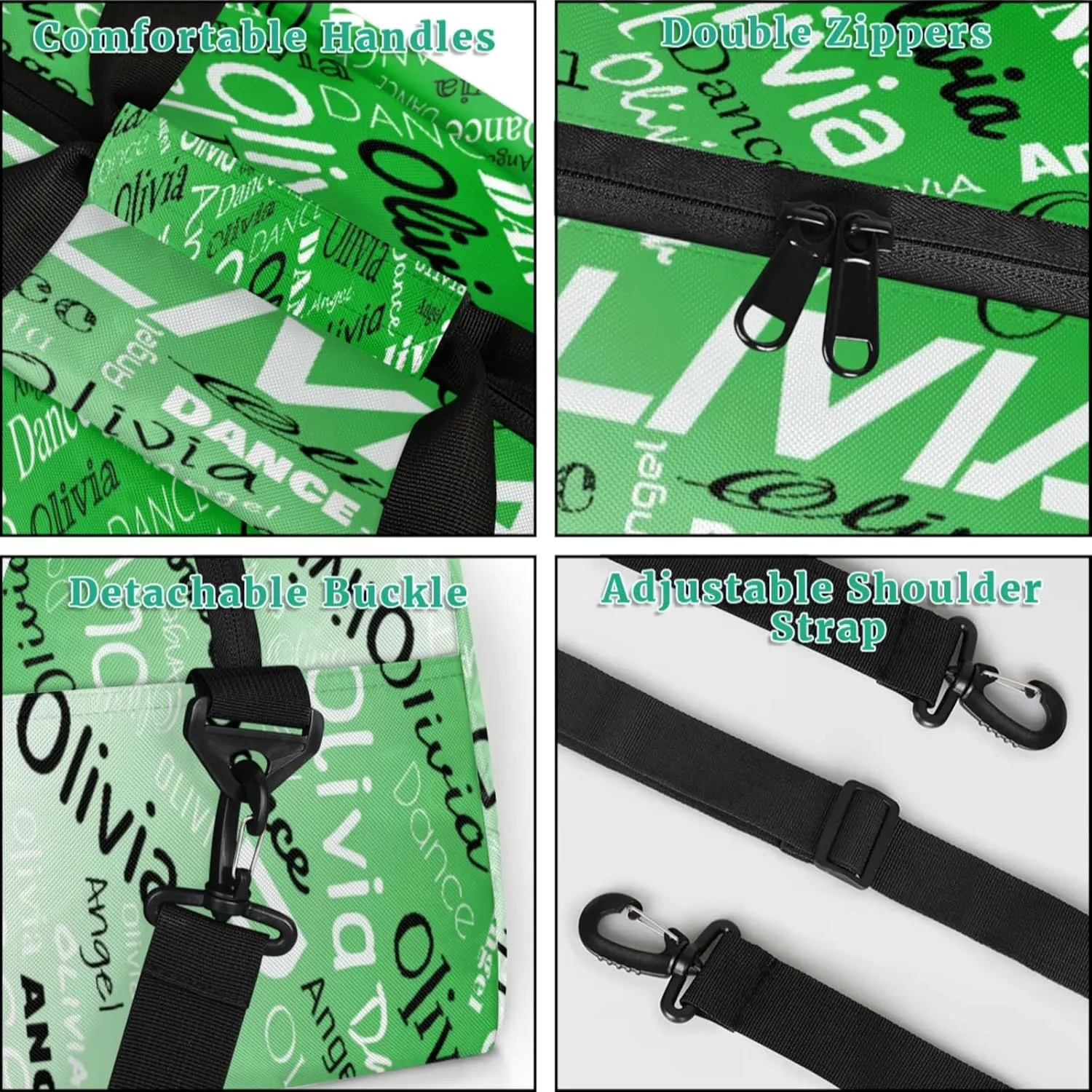 Personalized Name Sports Gym Duffel Bag, Custom Dance Bag Overnight Weekender Duffel Bags for Travel, Grass Green Gradient