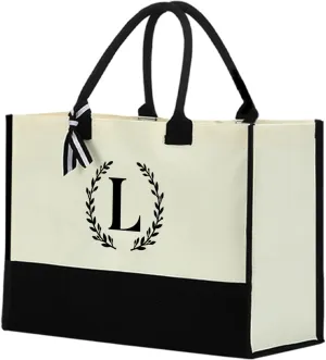 Personalized Tote Bag, Monogrammed Gifts for Women Bride Initial Reusable Grocery Bags for Wedding Bridal Shower
