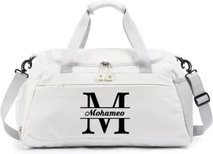 Personalized Travel Duffel Bag with Name - Custom Letter Oxford Cloth Gym Bag with Shoes & Wet Pockets Sport Bag Weekender Overnight Bag for Traveling for Women Men Gift for Christmas Groomsman Brides
