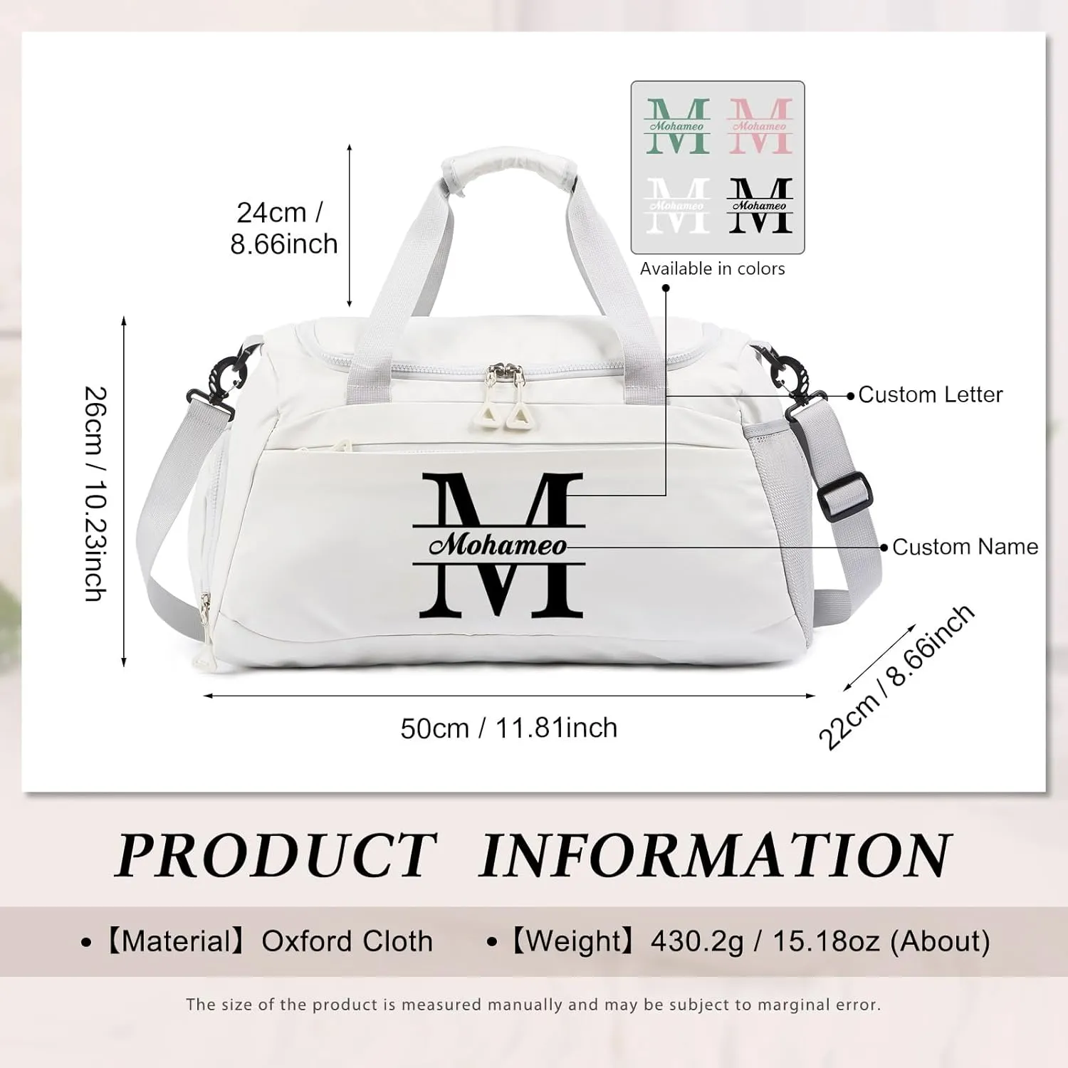 Personalized Travel Duffel Bag with Name - Custom Letter Oxford Cloth Gym Bag with Shoes & Wet Pockets Sport Bag Weekender Overnight Bag for Traveling for Women Men Gift for Christmas Groomsman Brides