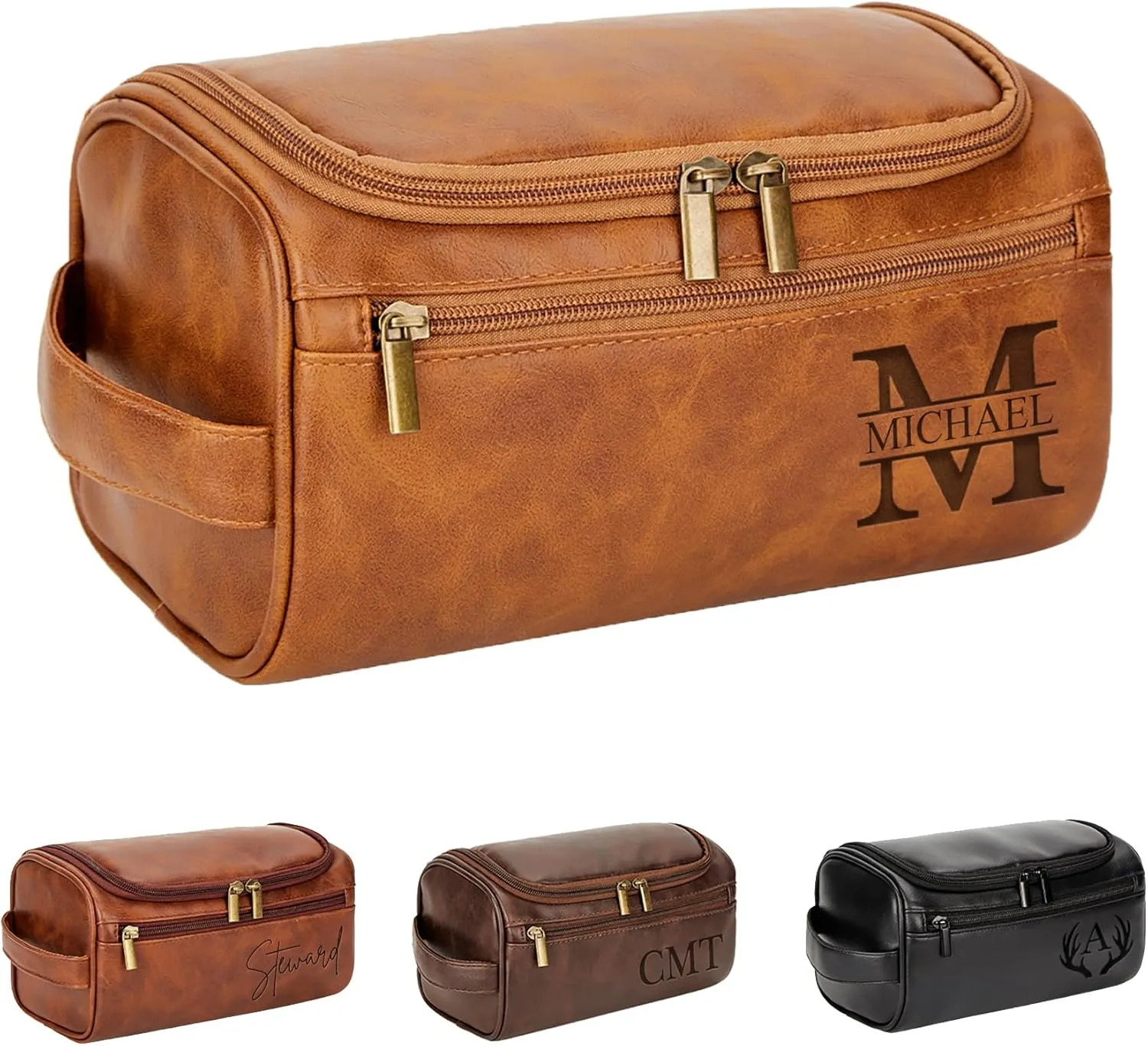Personalized Travel Toiletry Bag for Men with Hook - Large Water-resistant Shaving Dopp Kit,PU Leather PU Leather Cosmetic Bags,Groomsmen Gifts for Him