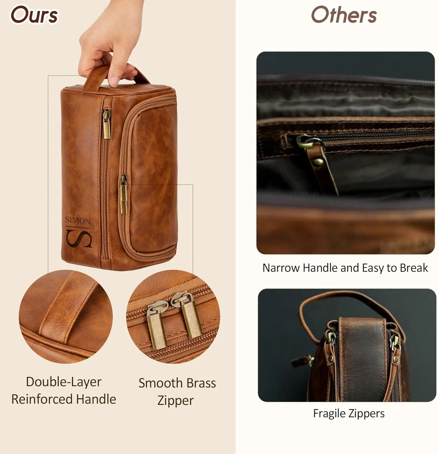 Personalized Travel Toiletry Bag for Men with Hook - Large Water-resistant Shaving Dopp Kit,PU Leather PU Leather Cosmetic Bags,Groomsmen Gifts for Him