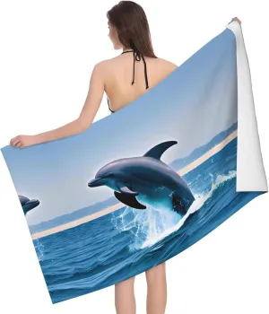 PHAYAH Jumping Up Dolphins Printed Beach Towel Microfibersoft Bathroom Bath Towel and Absorbent 52 in X 32in Swim Tenugui