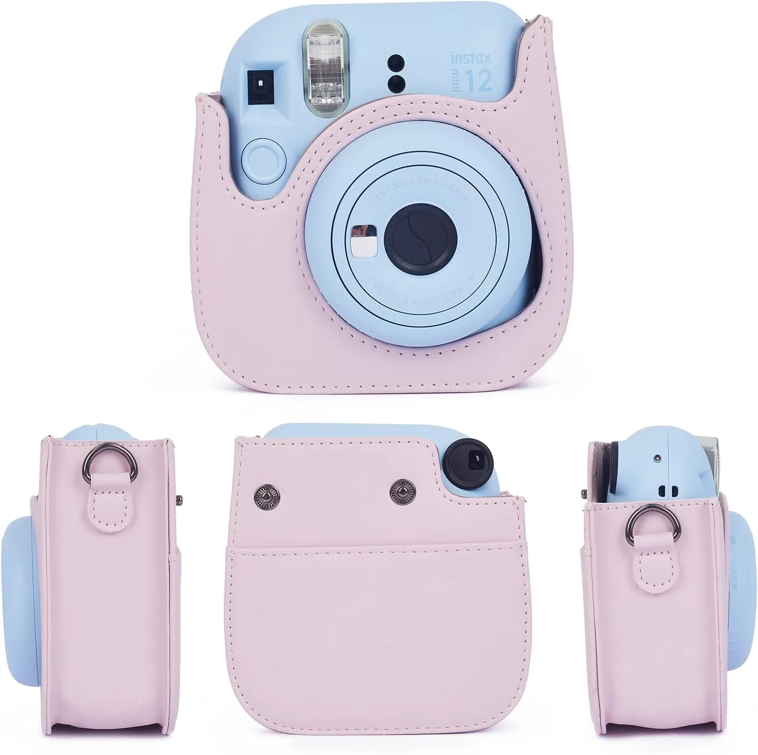 Phetium Instant mini 12 Camera Protective Case Compatible with Instax Mini 12 11,PU Leather Bag with Pocket and Adjustable Shoulder Strap (Blossom Pink)