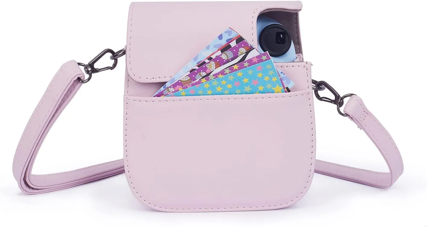 Phetium Instant mini 12 Camera Protective Case Compatible with Instax Mini 12 11,PU Leather Bag with Pocket and Adjustable Shoulder Strap (Blossom Pink)