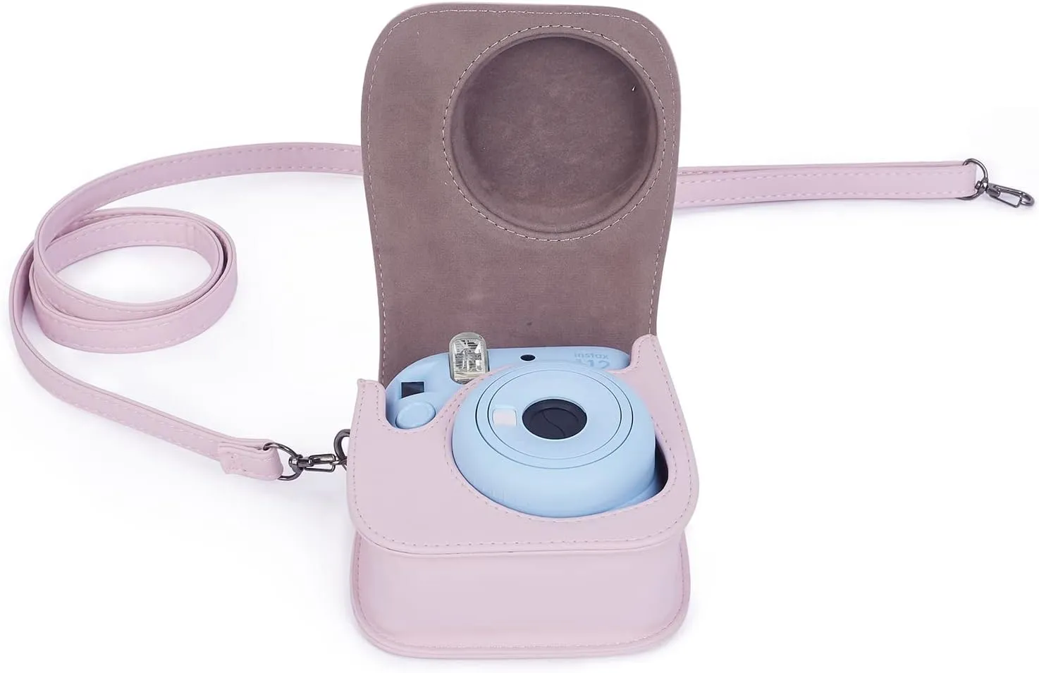 Phetium Instant mini 12 Camera Protective Case Compatible with Instax Mini 12 11,PU Leather Bag with Pocket and Adjustable Shoulder Strap (Blossom Pink)