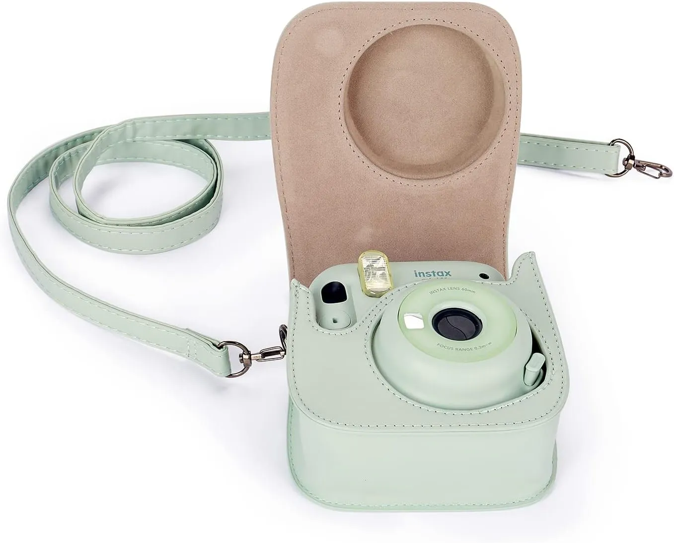 Phetium Instant mini 12 Camera Protective Case Compatible with Instax Mini 12 11,PU Leather Bag with Pocket and Adjustable Shoulder Strap (Cloud Green)