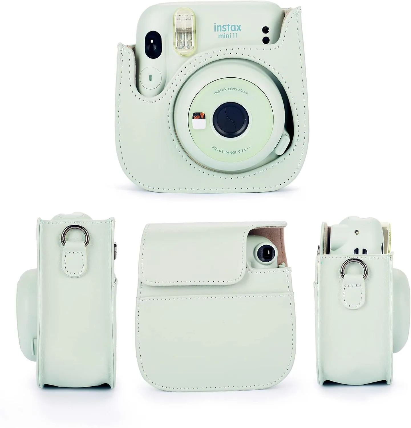 Phetium Instant mini 12 Camera Protective Case Compatible with Instax Mini 12 11,PU Leather Bag with Pocket and Adjustable Shoulder Strap (Cloud Green)