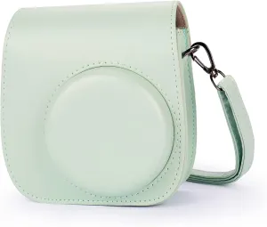 Phetium Instant mini 12 Camera Protective Case Compatible with Instax Mini 12 11,PU Leather Bag with Pocket and Adjustable Shoulder Strap (Cloud Green)