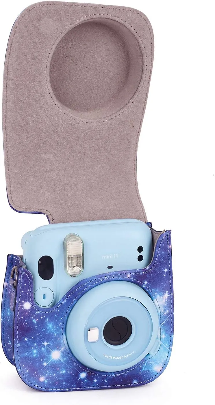 Phetium Instant mini 12 Camera Protective Case Compatible with Instax Mini 12 11,PU Leather Bag with Pocket and Adjustable Shoulder Strap (Starry Purple)