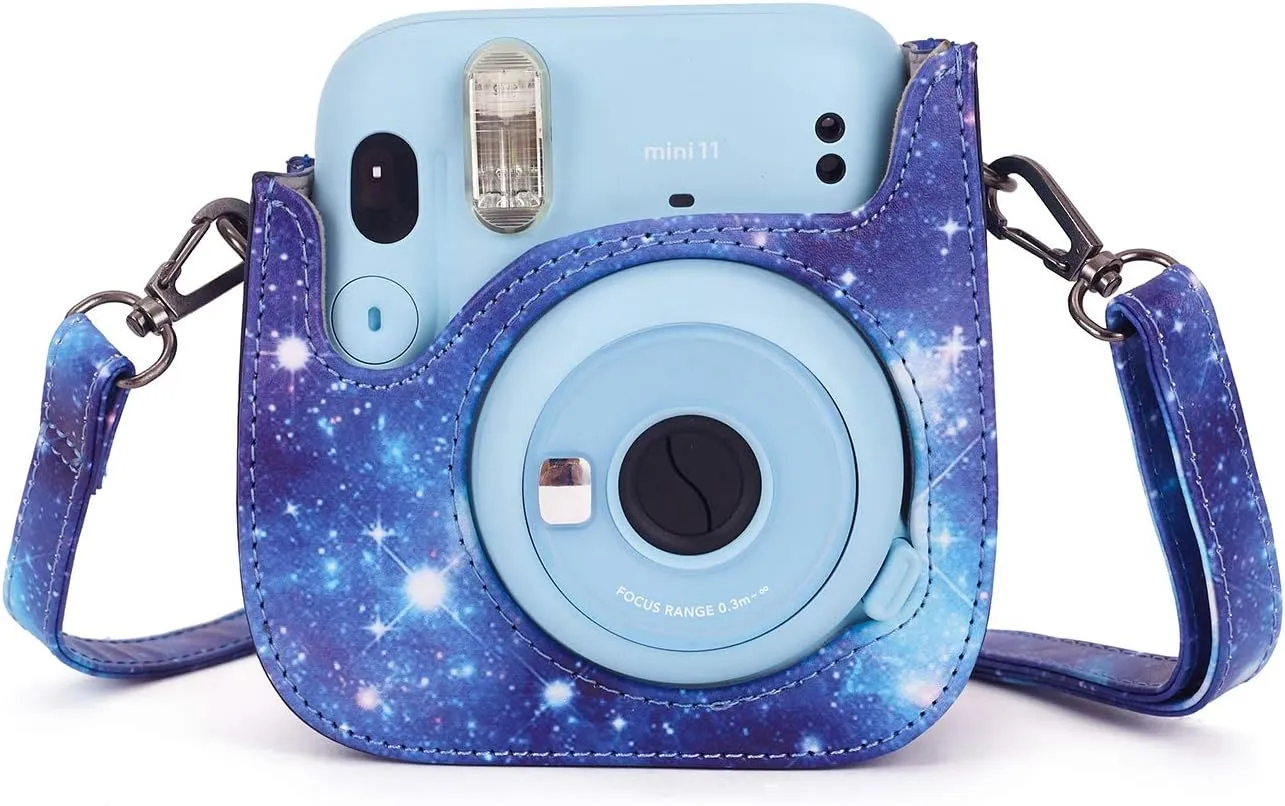 Phetium Instant mini 12 Camera Protective Case Compatible with Instax Mini 12 11,PU Leather Bag with Pocket and Adjustable Shoulder Strap (Starry Purple)