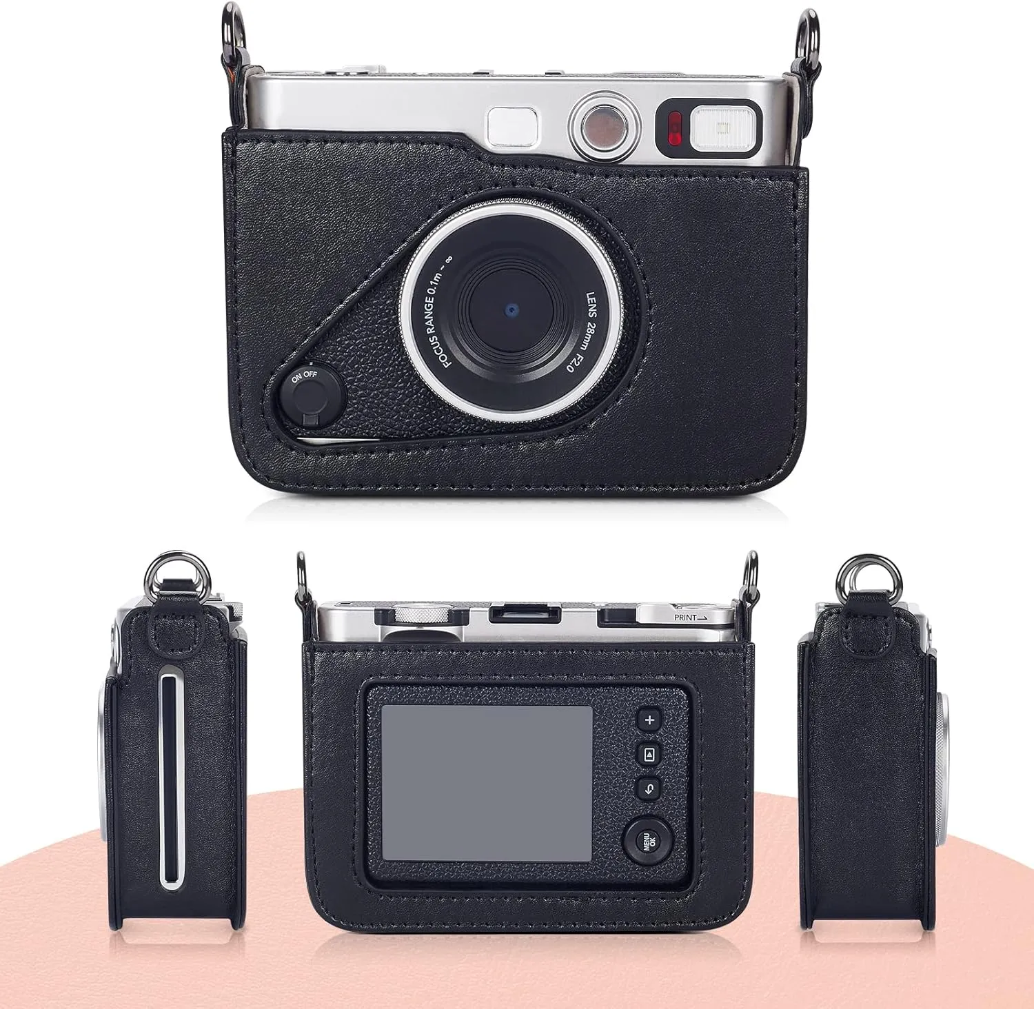 Phetium Protective Case Compatible with Fujifilm Instax Mini EVO Hybrid Instant Camera-PU Leather Bag with Adjustable Shoulder Strap (Black)