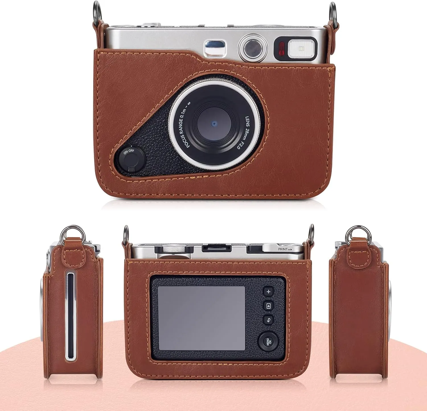 Phetium Protective Case Compatible with Fujifilm Instax Mini EVO Hybrid Instant Camera-PU Leather Bag with Adjustable Shoulder Strap (Brown-I)