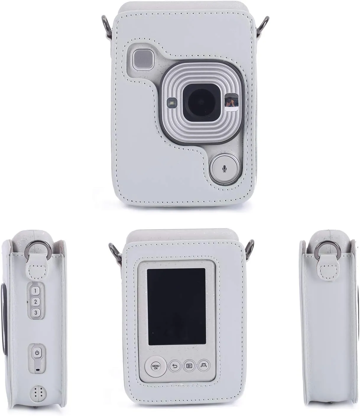 Phetium Protective Case Compatible with Instax Mini Liplay Hybrid Instant Camera and Printer, Soft PU Leather Bag with Removable/Adjustable Shoulder Strap (Smokey White)