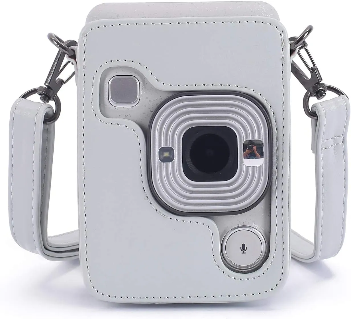 Phetium Protective Case Compatible with Instax Mini Liplay Hybrid Instant Camera and Printer, Soft PU Leather Bag with Removable/Adjustable Shoulder Strap (Smokey White)