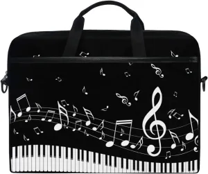 Piano Keys with Musical Notes Laptop Case Bag Sleeve Portable/Crossbody Messenger Briefcase Convertible w/Strap Pocket for MacBook Air/Pro Surface Dell ASUS hp Lenovo 15-15.4 inch