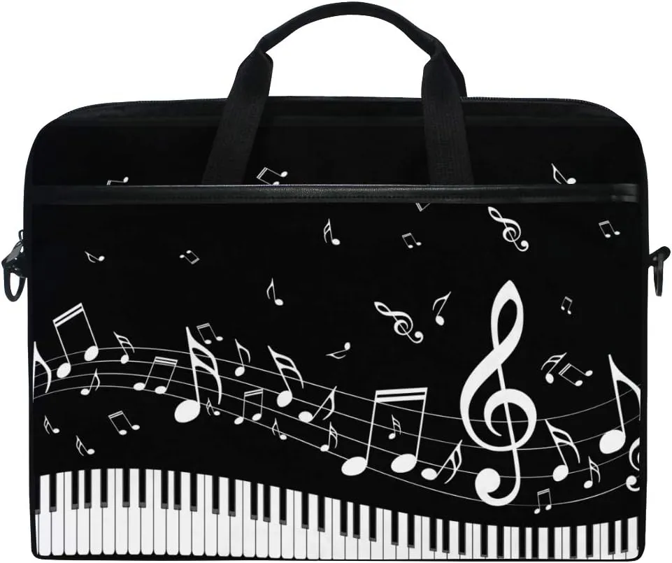Piano Keys with Musical Notes Laptop Case Bag Sleeve Portable/Crossbody Messenger Briefcase Convertible w/Strap Pocket for MacBook Air/Pro Surface Dell ASUS hp Lenovo 15-15.4 inch
