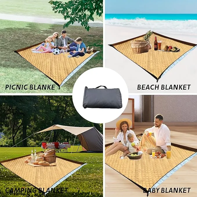 Picnic Blankets,Extra Large Waterproof Foldable,Oversized Waterproof Beach Blanket,Portable Washable Picnic Mat (Khaki 80’’*80’’)