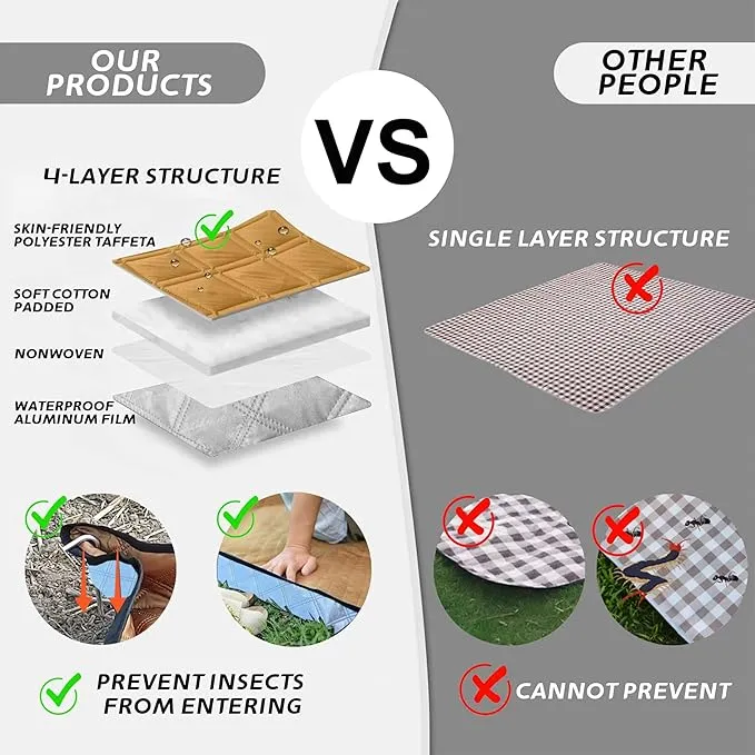 Picnic Blankets,Extra Large Waterproof Foldable,Oversized Waterproof Beach Blanket,Portable Washable Picnic Mat (Khaki 80’’*80’’)