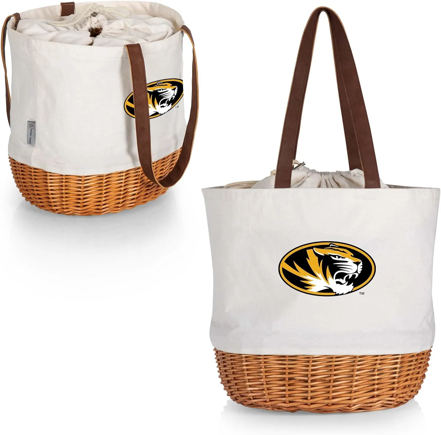 Picnic TIME NCAA Coronado Canvas and Willow Basket Tote, Picnic Tote Bag, Beach Tote, (Beige Canvas)