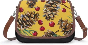 Pine Cones And Cranberries Leather Shoulder Bag for Women Classic Crossbody Purse Leather Tote Bag Handbag Purse Small Shoulder Bags for Shopping
