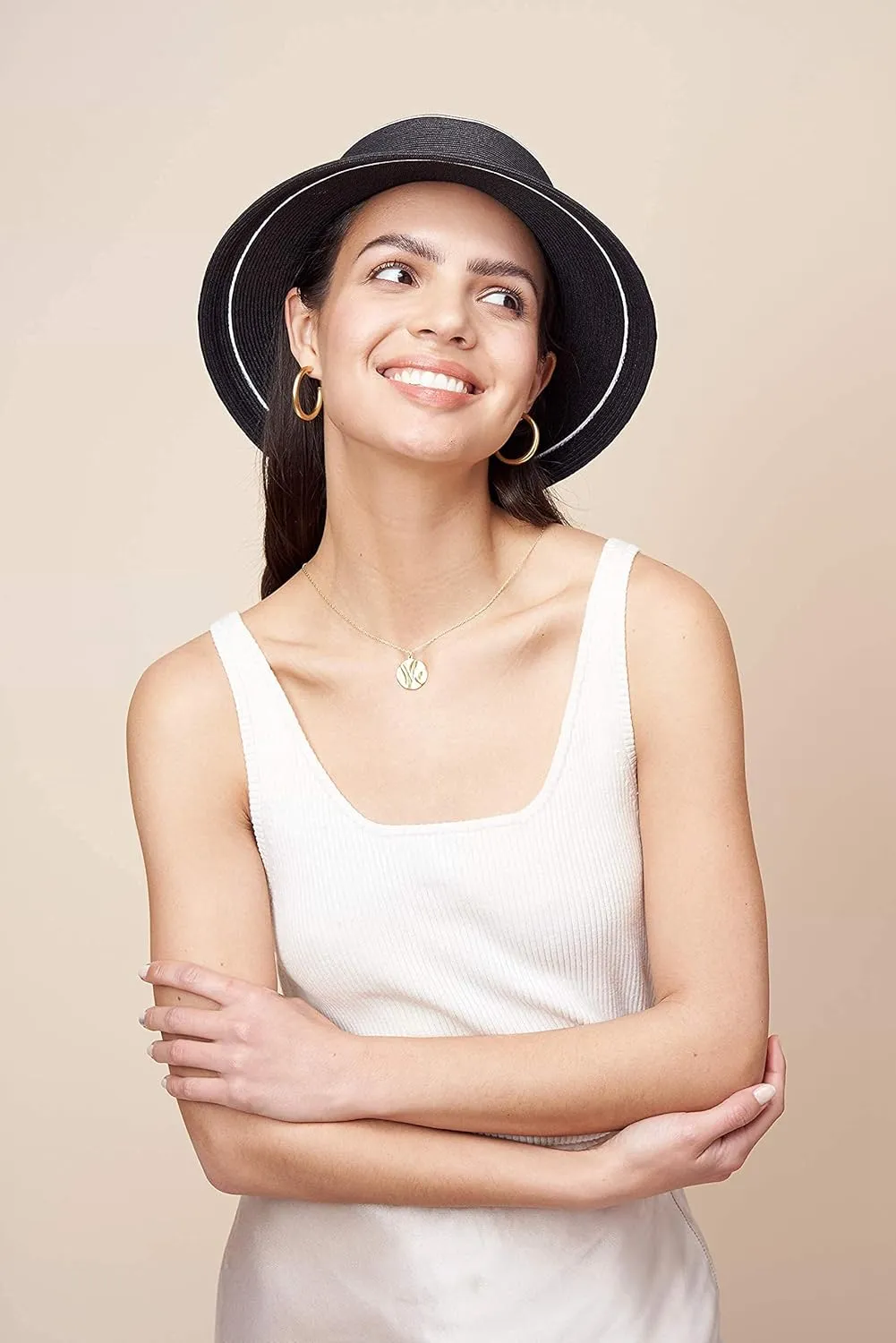 Pineapple&Star Bella Sun Beach Wide Brim Straw Hat Fine Braid UPF50  for Women