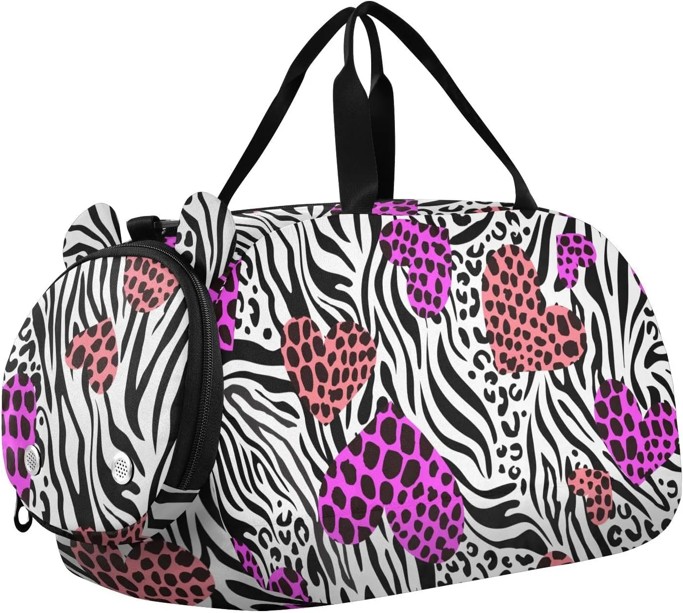 Pink Hearts Zebra Leopard Prints Duffel Bags for Boys Small Gym Bags for Teens Dance Bag for Girls