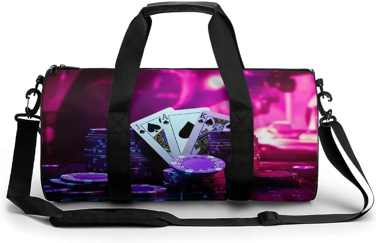 Playing Cards Dice and Chips Abstract Art Casino Gym Bag Travel Waterproof Duffel Bag Carryon Overnight Bags Tote Bags for Sports