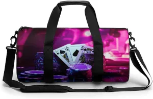 Playing Cards Dice and Chips Abstract Art Casino Gym Bag Travel Waterproof Duffel Bag Carryon Overnight Bags Tote Bags for Sports