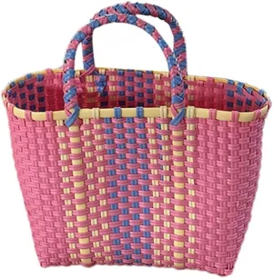 Pocadri Handwoven Tote Bag for Women Straw Purse PVC Summer Beach Bag Rattan Woven Cute Shopping Handbag Color Block