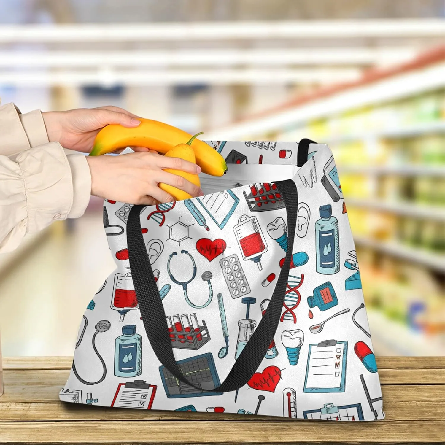 Poeticcity Women Grocery Tote Bag, Canvas Shoulder Bags, Women Handbag for Outdoors
