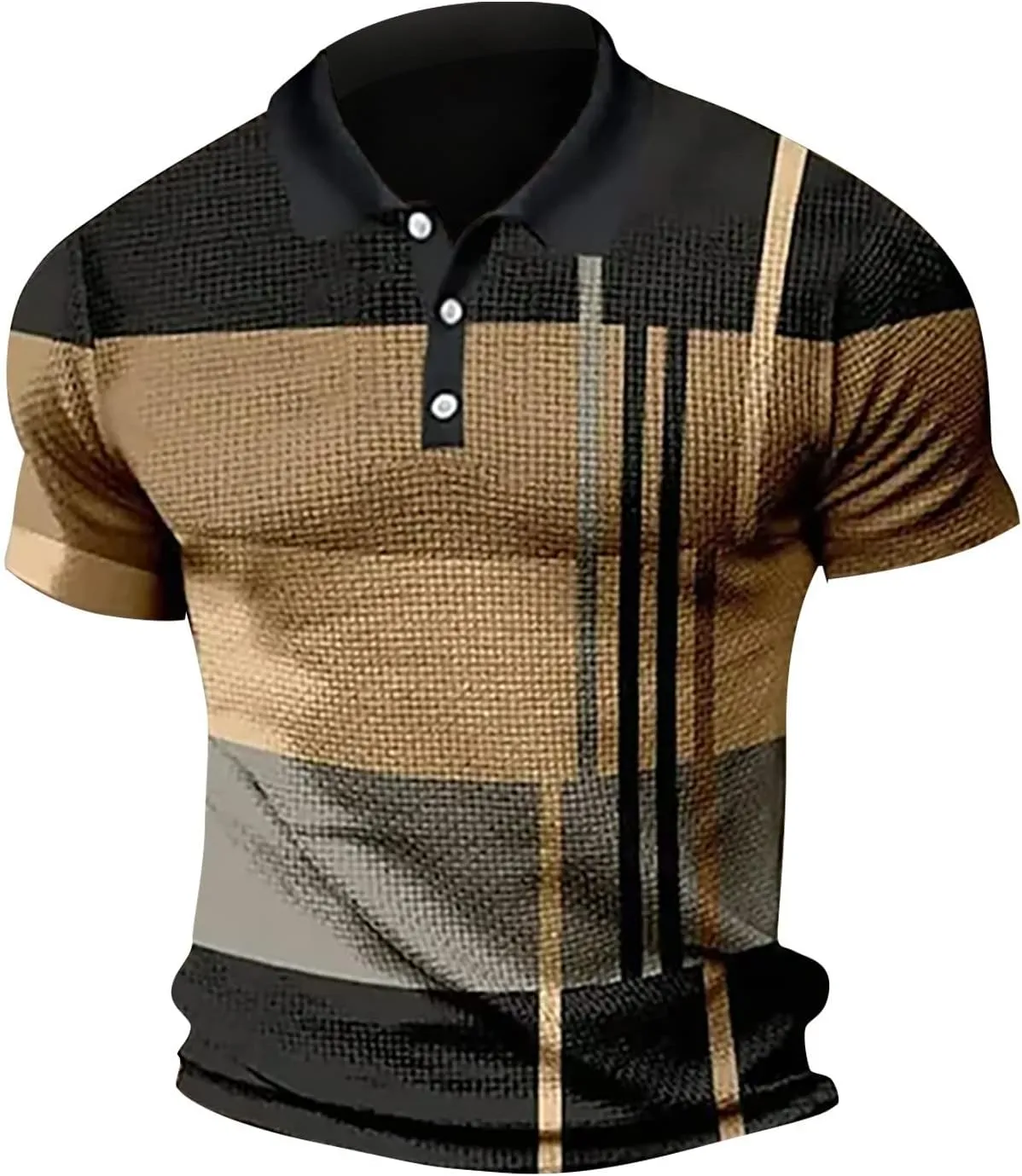 Polo Shirts for Men Short Sleeve Button Down Slim Fit Waffle T Shirt Plaid Striped Solid Color Golf Tees Dry Fit Tops