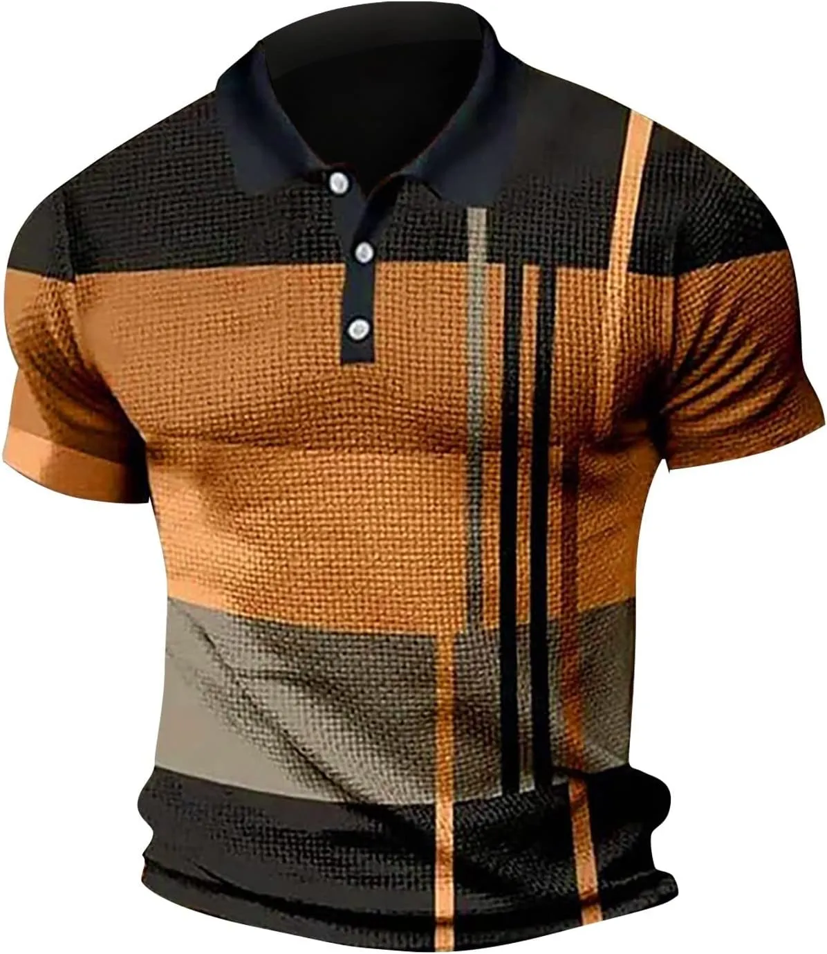 Polo Shirts for Men Short Sleeve Button Down Slim Fit Waffle T Shirt Plaid Striped Solid Color Golf Tees Dry Fit Tops