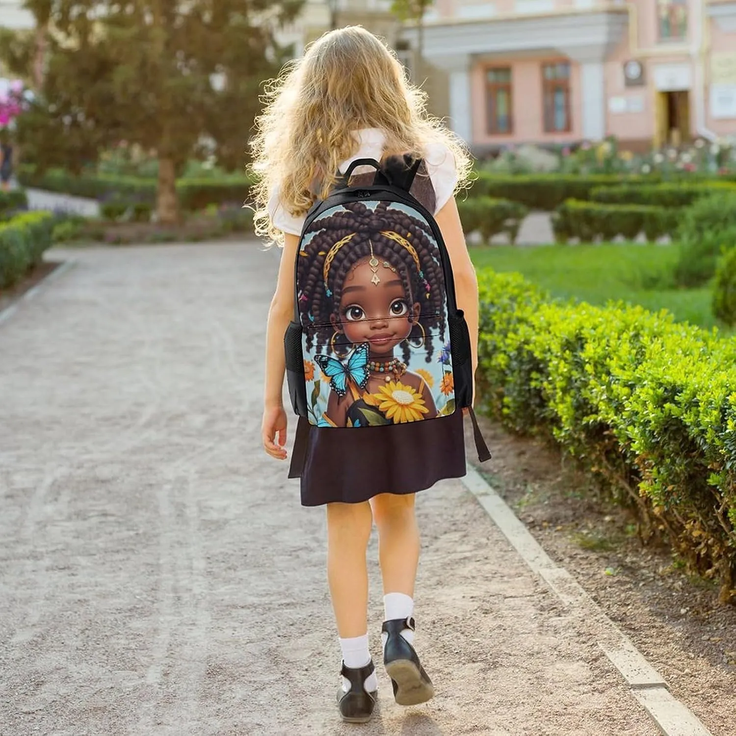 Polyester Daypack Bookbag for Gym Business Bicycle - Large Capacity Multipurpose Anti-Theft Carry On Bag, Colorful Afro American Black Woman With Butterflies Art Travel Hiking Daypack