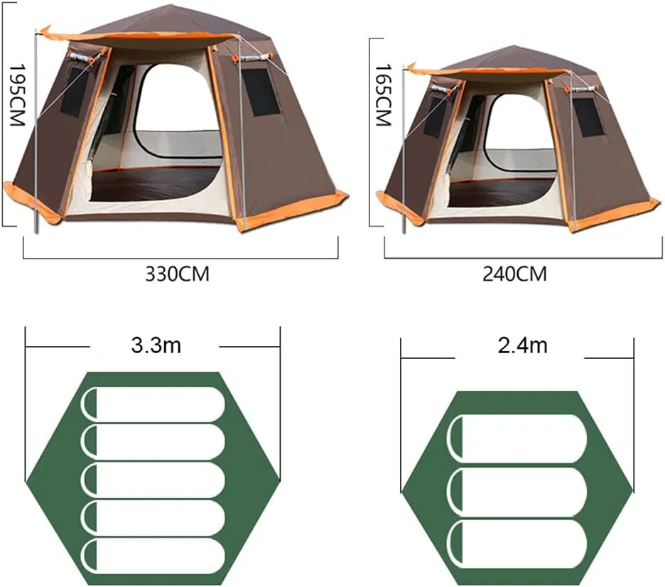 Pop Up Tent 3-8 Person Beach Tent Sun Shelter Outdoor Camping Family Tent Instant Tent Easy Set Up for Camping Backpacking Hiking Mountaineering (Green 5) (Brown 5)