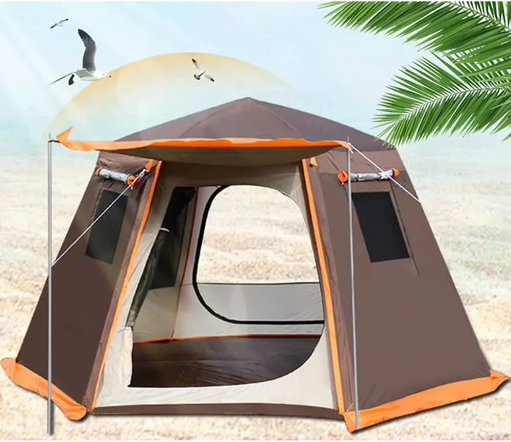 Pop Up Tent 3-8 Person Beach Tent Sun Shelter Outdoor Camping Family Tent Instant Tent Easy Set Up for Camping Backpacking Hiking Mountaineering (Green 5) (Brown 5)