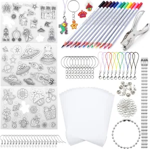 POPMISOLER 183 Pieces Shrink Plastic Kit DIY Ornaments or Creative Craft DIY Accessories Kit for All Ages Great Gift